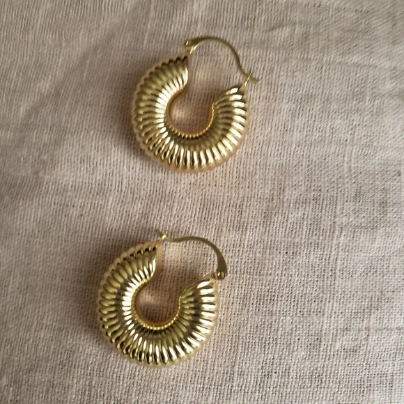 Gold Stainless Steel Hoop Earrings - Picture 2 of 3